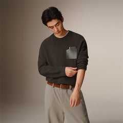 Men's Solid Knit Sweater with PU Pocket