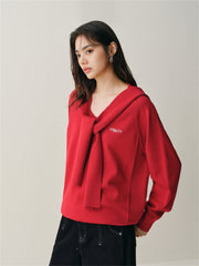 Women's V-Neck Knit Sweater with Detachable Hooded Cape
