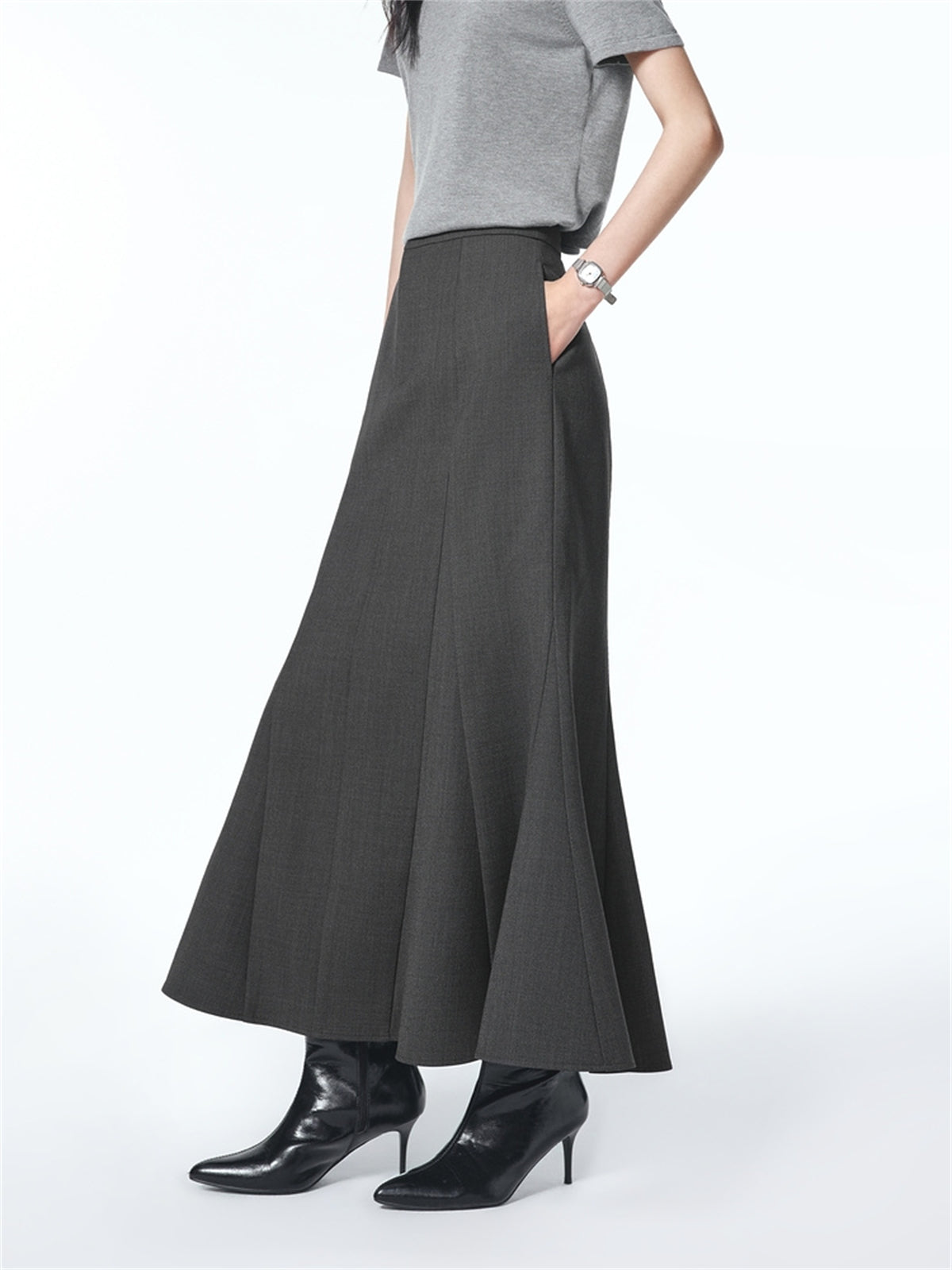 Women's Grey Sheep Wool Maxi Mermaid Skirt