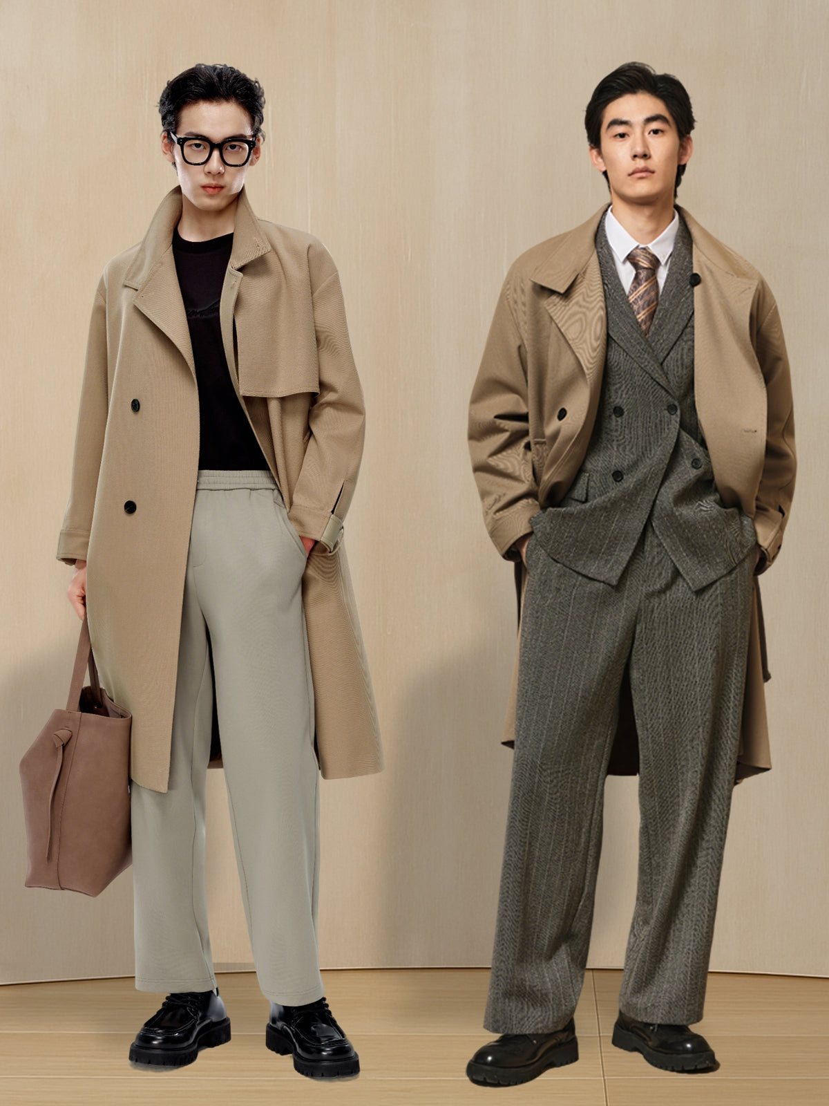 Men's Long Oversized Wool Trench Coat