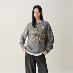 Women's 3D Floral Oversized Knit Sweater