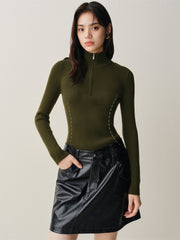 Women's Wool-Blend Half-Placket Slim Knit Top