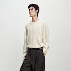 Men's Beige Brushed Sweater with Embroidery