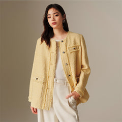 Women's Tweed-Texture Padded Jacket with Raw Edges