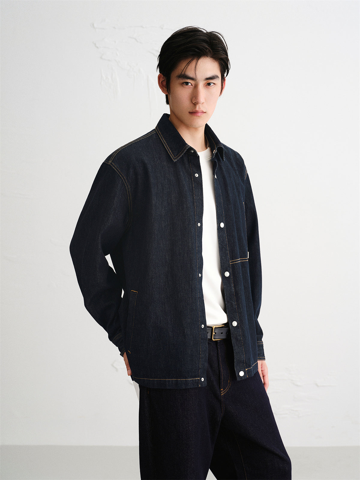 Men's Denim Shirt with Contrast Topstitching