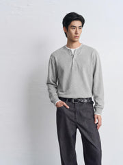 Men's Casual Henley Faux-Layer  Sweatshirt