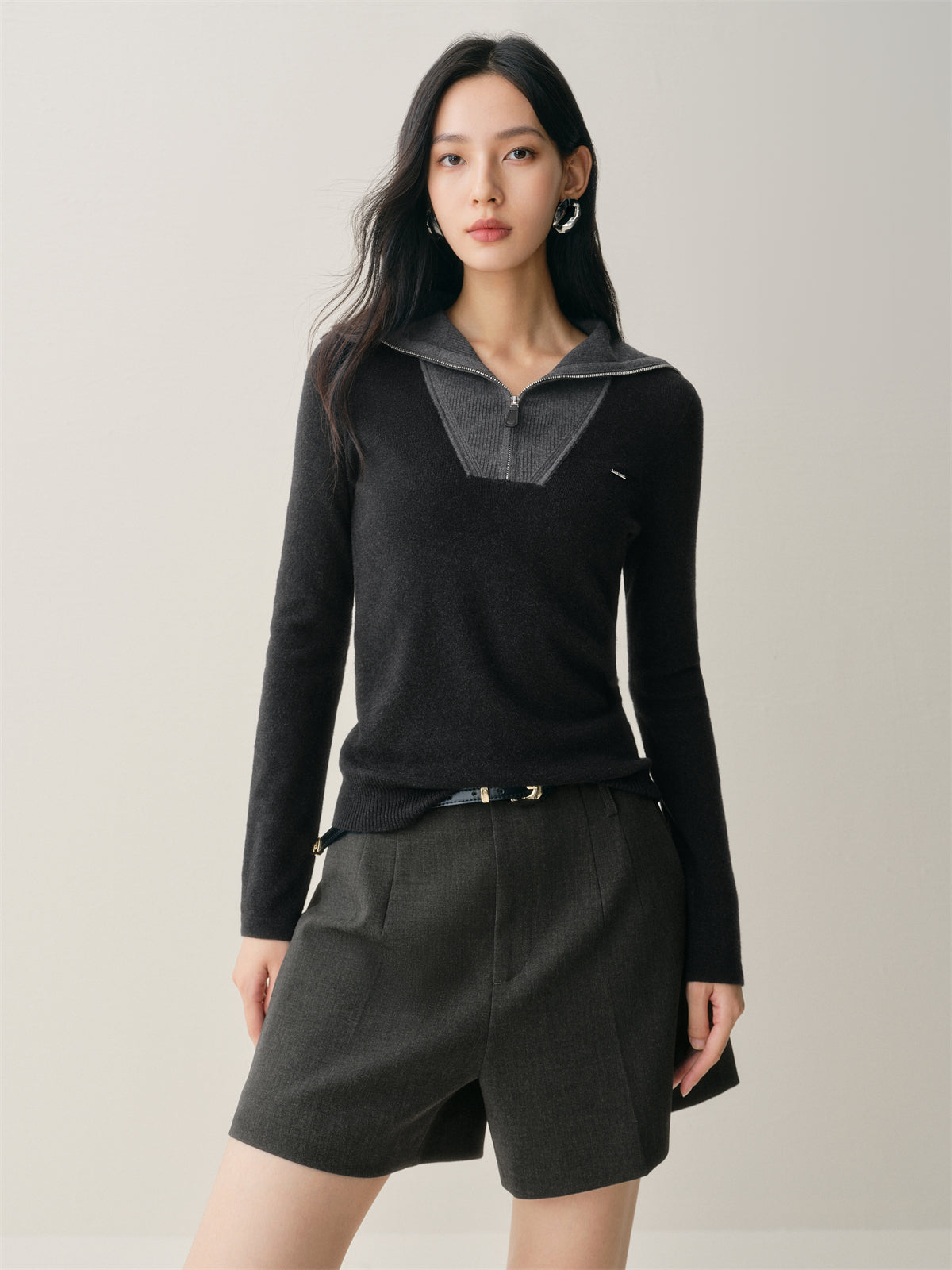 Women's Wool-Blend Wide-Lapel Knit Pullover