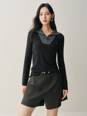 Women's Wool-Blend Wide-Lapel Knit Pullover