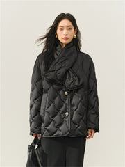 Women's Oversized Down Shirt with Detachable Scarf