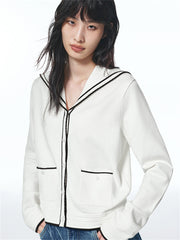 Women's Contrast Sailor-Collar Knit Cardigan