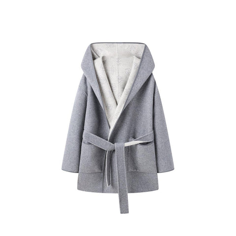 *US Final Sale* Women's Belted Hooded Wool Coat