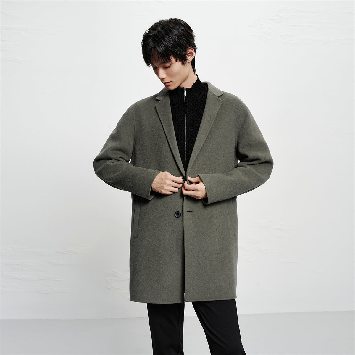 Men's Wool-Blend Notched-Lapel Coat