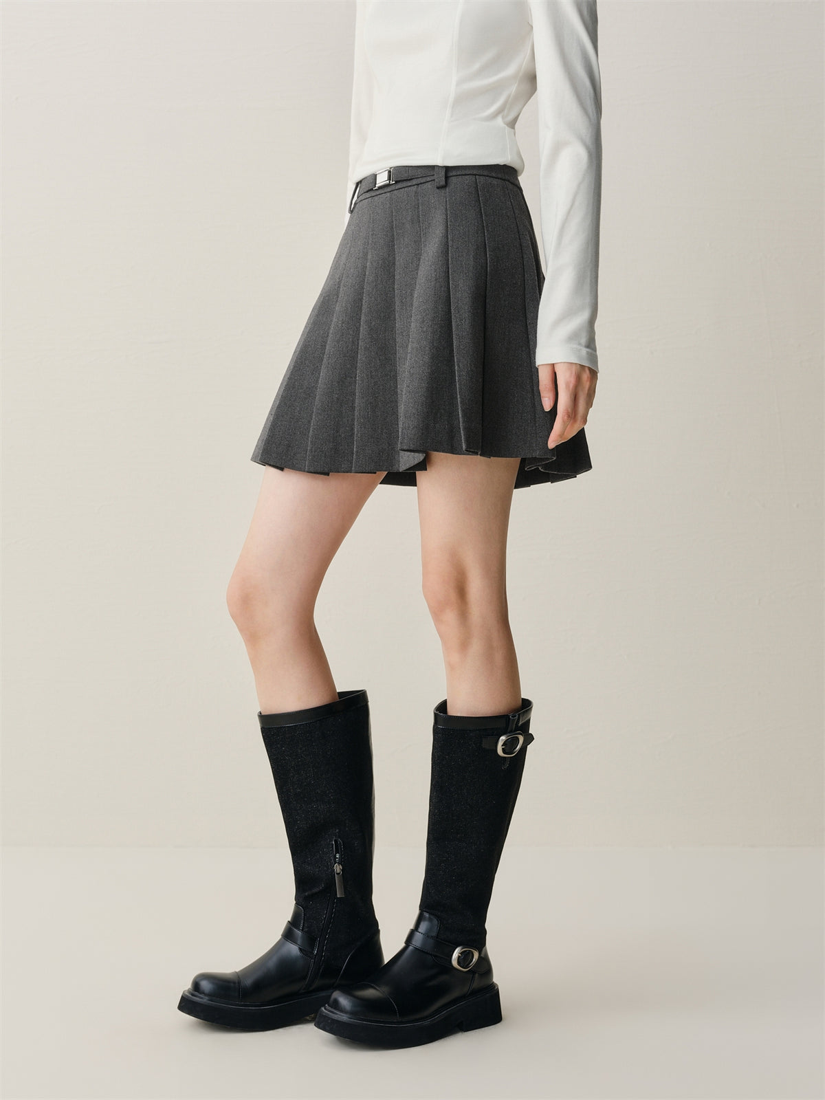 Women's Wool-Blend Pleated Short Skirt