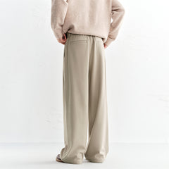 Men's Fleece-Lined Wide-Leg Suit Pants with Belt