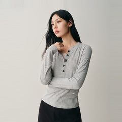 Women's Layered-Look Henley Top with Lace Panels