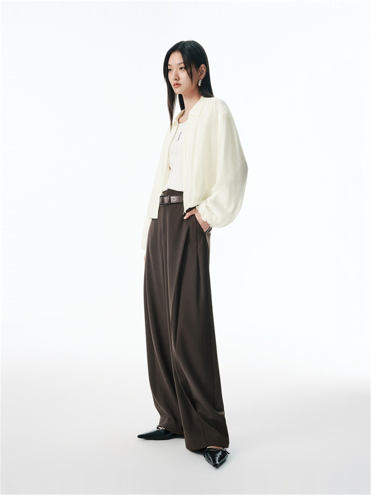 Women's Glossy Cropped Shirt with Bubble Hem