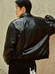 Men's Waxed Leather Bomber Jacket
