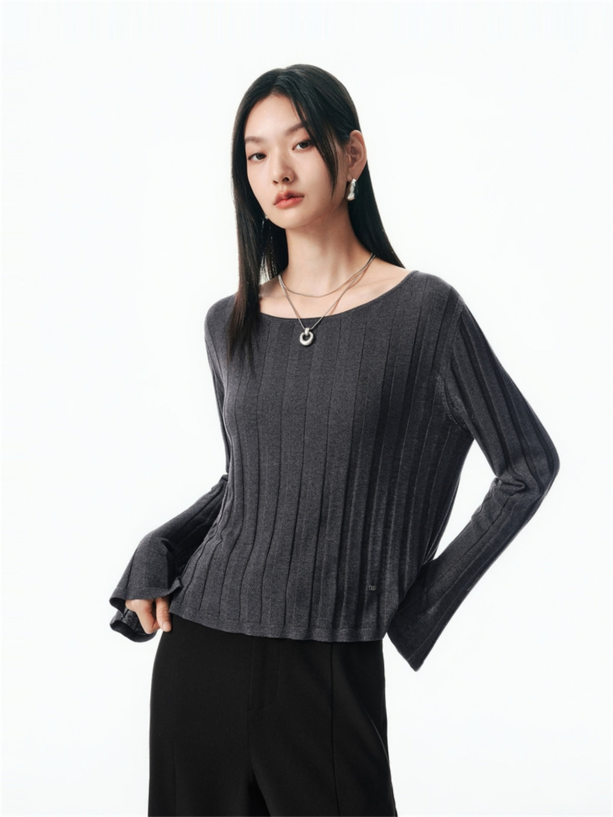 Women's Flared Sleeve Knit Top in Lyocell-Silk Blend