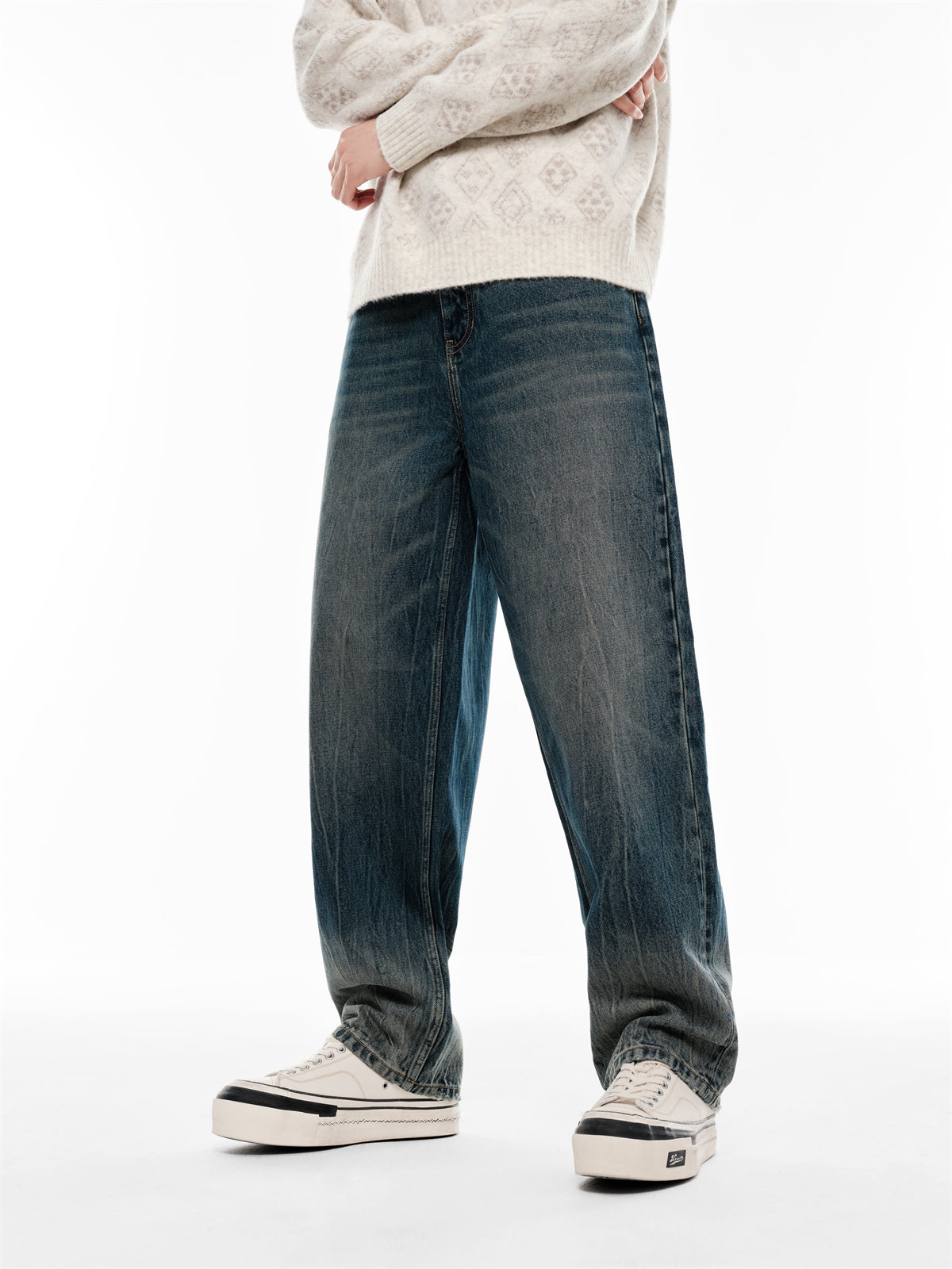 Men's Vintage Washed Wide-Leg Jeans
