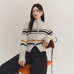 Women's Mock-Neck Colorblock Striped Knit Cardigan