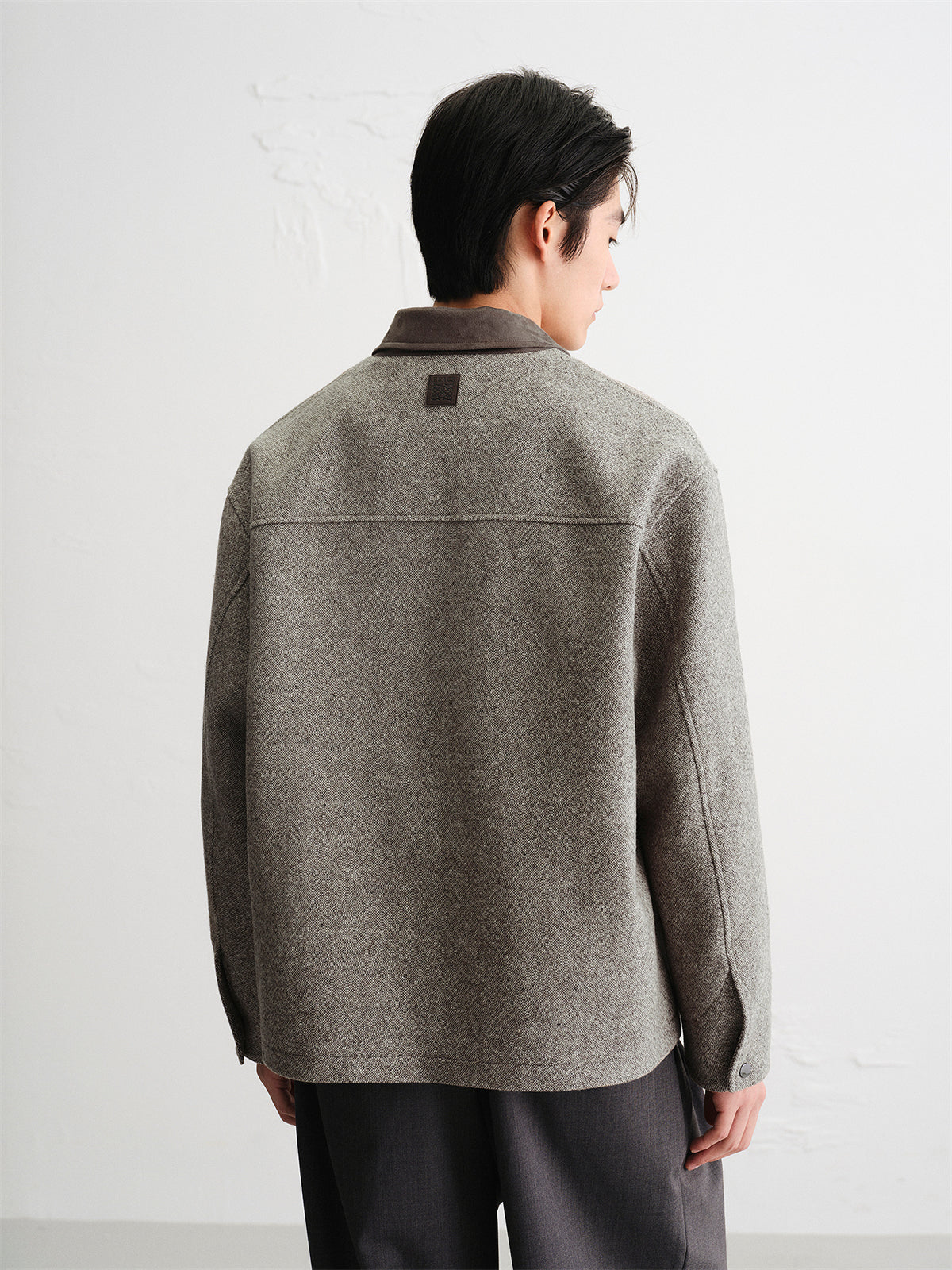 Men's Tweed Tailored Jacket with Faux Suede Collar