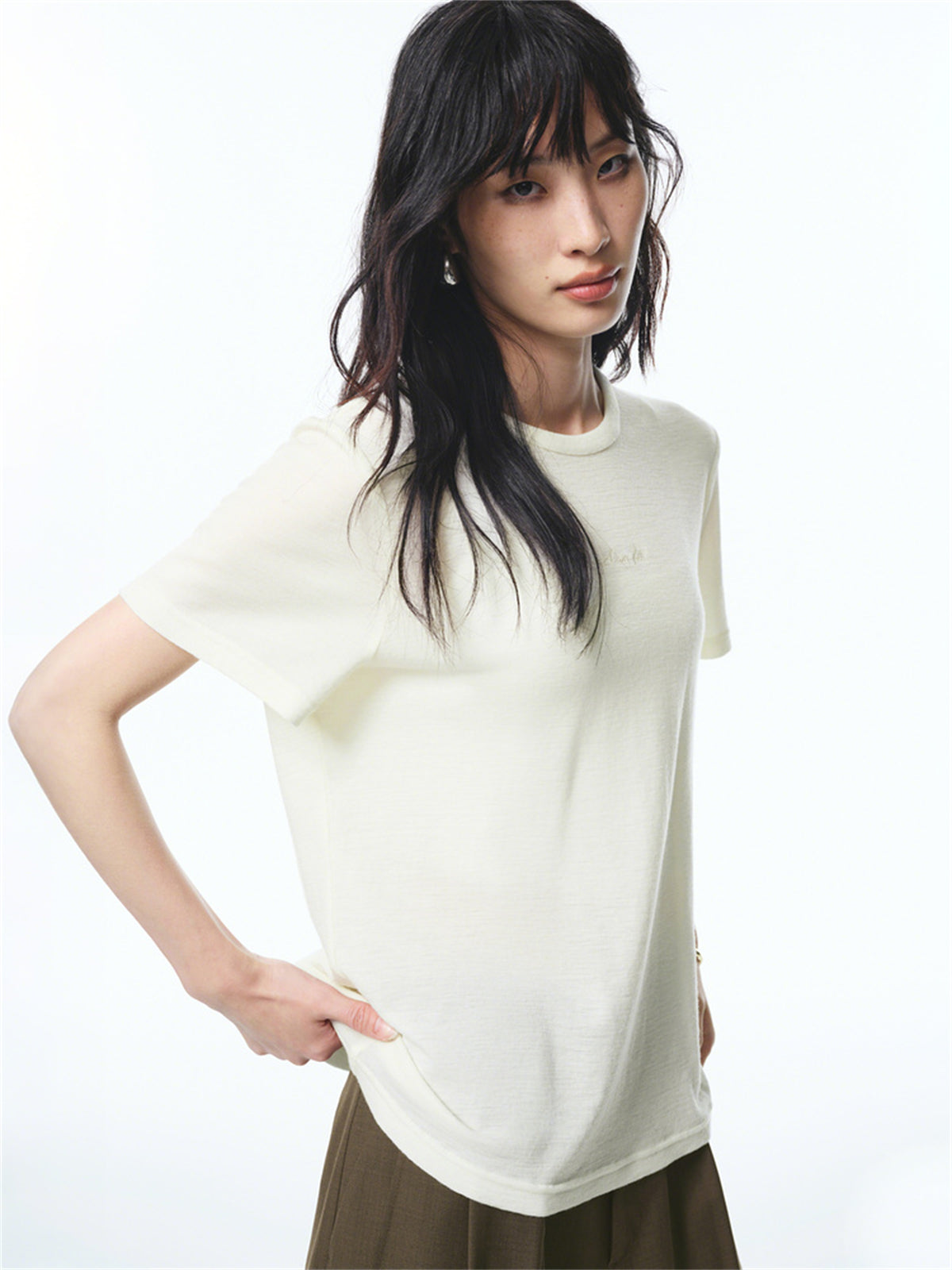 Women's Wool Embroidered Knit T-Shirt