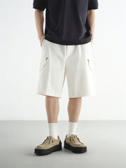 Men's Beige Utility Embroidered Cargo Shorts
