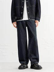 Men's Cotton Straight-Leg Jeans with Contrast Topstitching