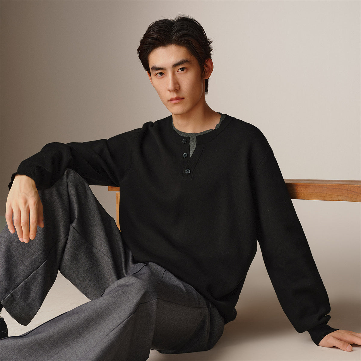 Men's Layered-Look Henley Knit Sweater