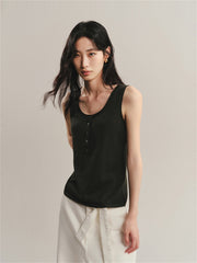 Women's Wool U-Neck Knit Vest in Yangtze Yarn
