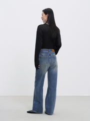 Women's High Waist Washed Straight Jeans