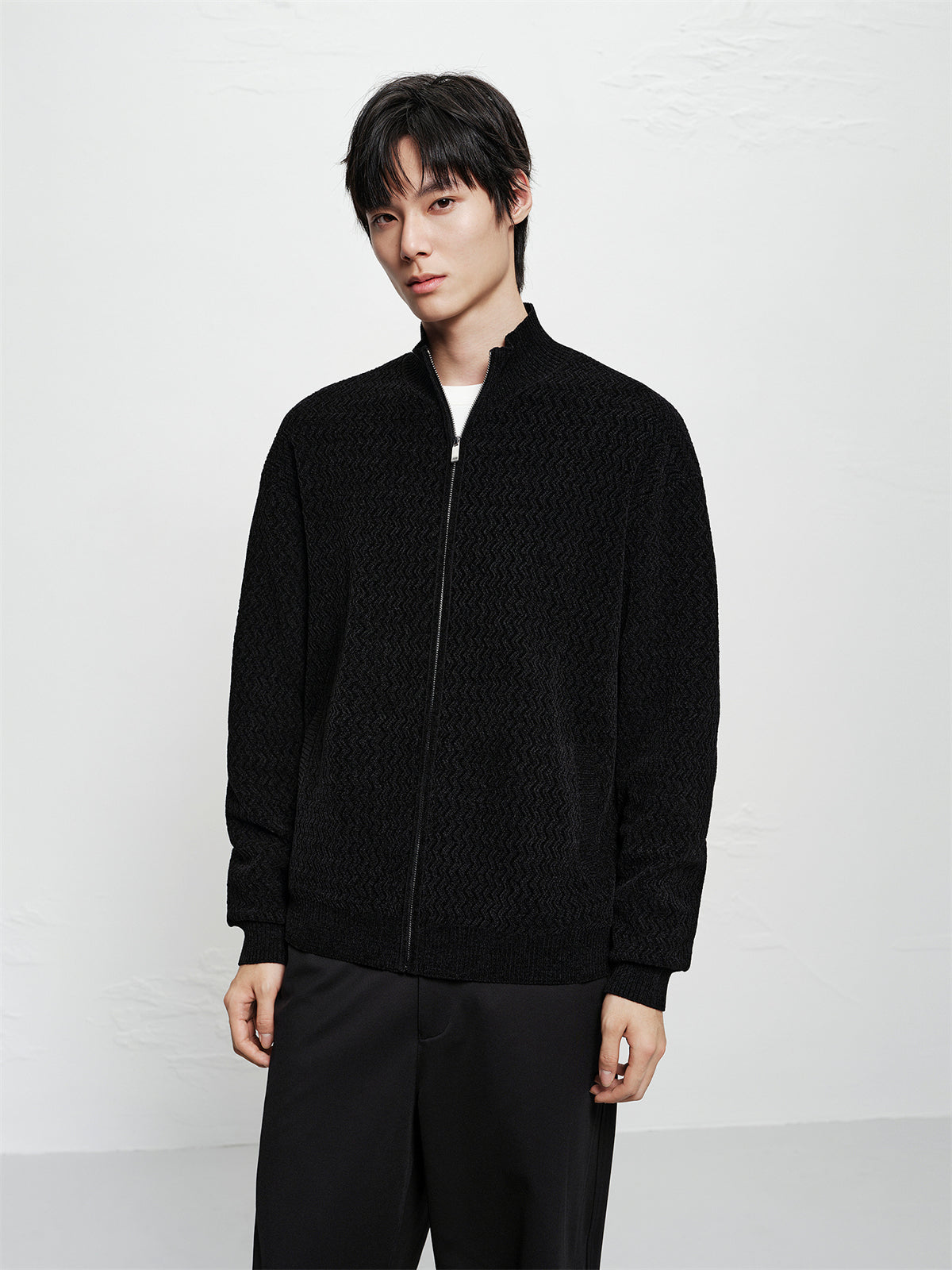 Men's Chenille Jacquard Zip-Up Cardigan