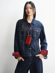 Women's Embroidered Denim Jacket with Contrast Details