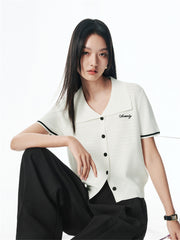 Women's Striped Short-Sleeve Knit Cardigan