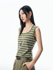 Women's Horseshoe Neck Striped Contrast Vest