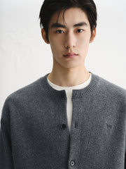 Men's Brushed Knit Cardigan with Dog Embroidery