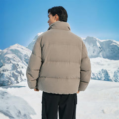Men's Short Puffer Jacket with Faux Fur Collar