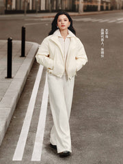Women's Short Down Jacket with Ruched Hem