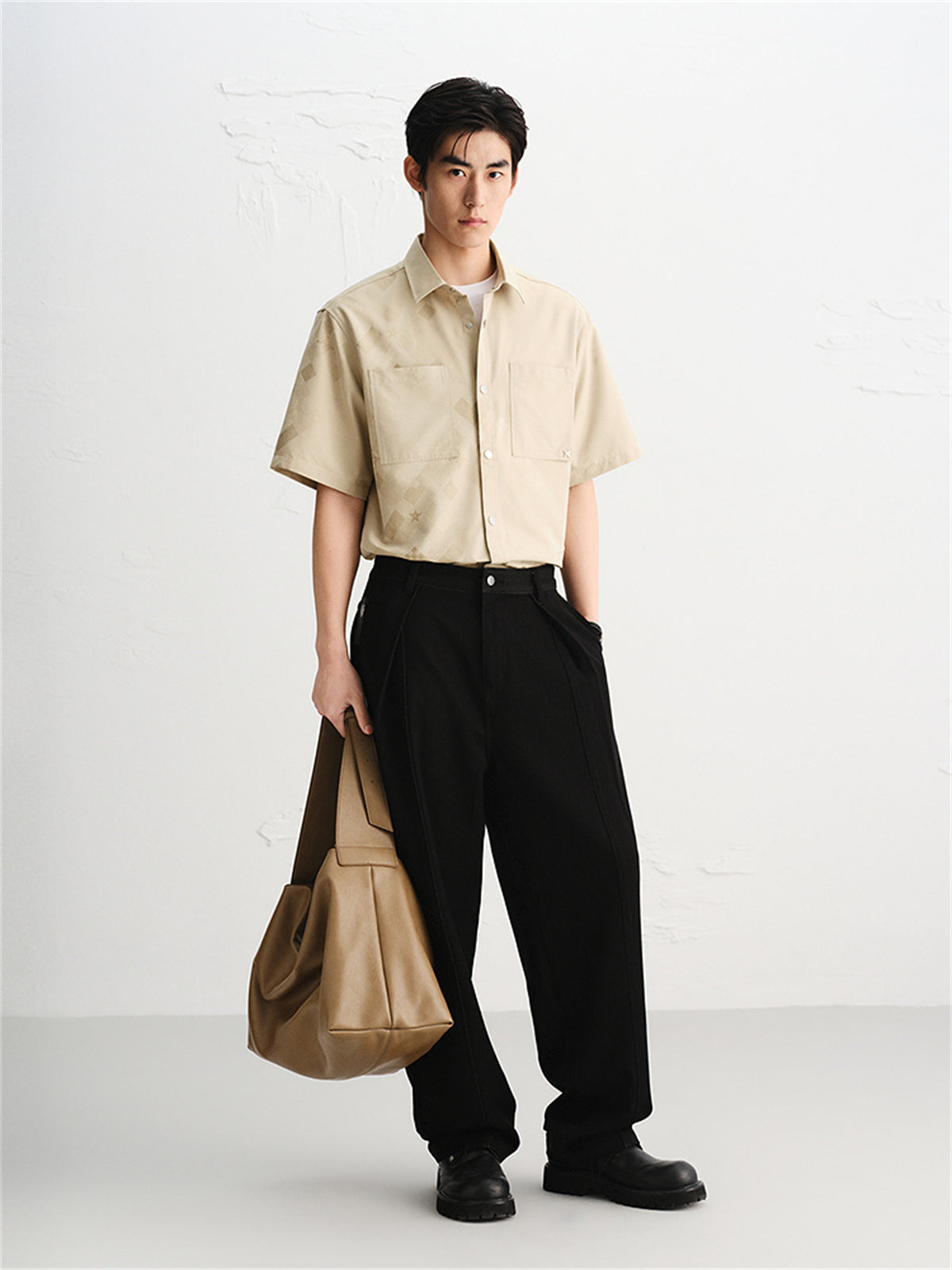 Men's Geometric Jacquard Short-Sleeve Shirt