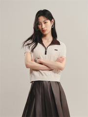 Women's Contrast Collar Jacquard Knit Top