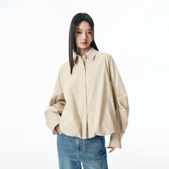 Women's Loose Cropped Jacket with Bubble Hem
