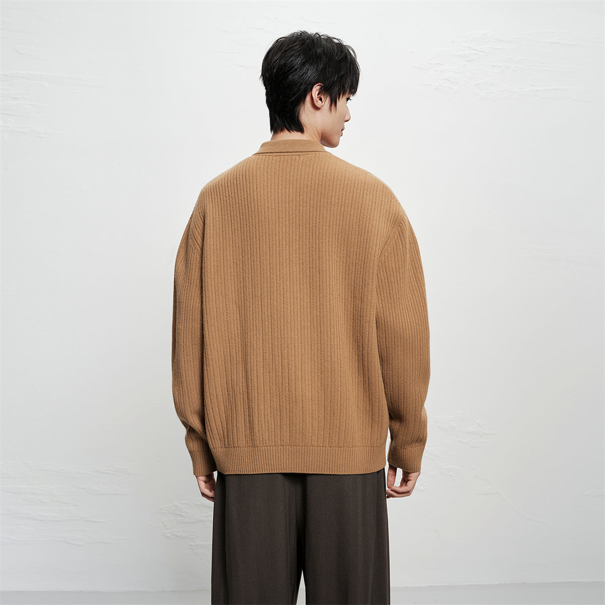 Men's Brown Textured Wool Knit Cardigan