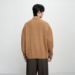 Men's Brown Textured Wool Knit Cardigan
