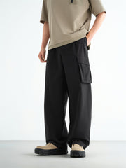 Men's Pleated Straight-Leg Pants with 3D Patch Pockets