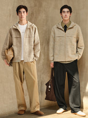Men's Tweed-Texture Hooded Jacket