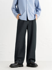 Men's Vintage Contrast-Stitched Wide-Leg Faux Denim Pants