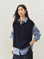 Women's Knit Vest and Plaid Shirt Two-Piece Set