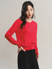 Women's Machine-Washable Wool Henley Sweater