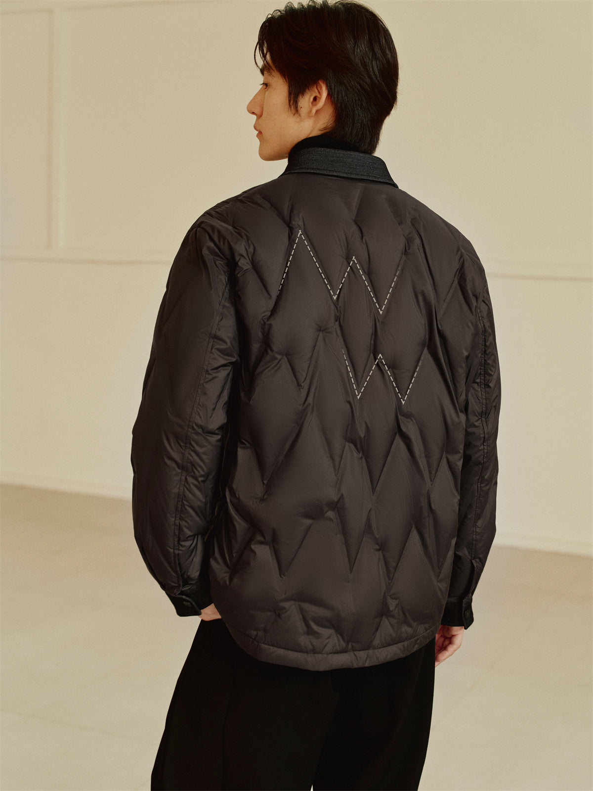 Men's Goose Down Denim-Panel Shirt Jacket