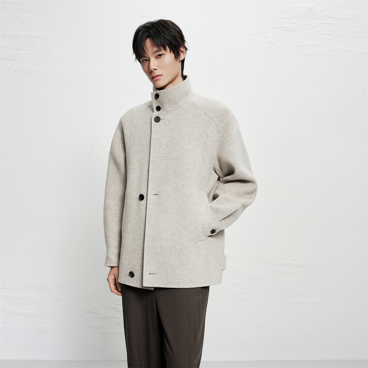 Men's Mid-Length Wool¨CCamel Hair Blend Coat